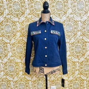 NWT Christine Phillipe Vintage Rare Sequin Beaded Stretch Denim Jacket Sz 8
